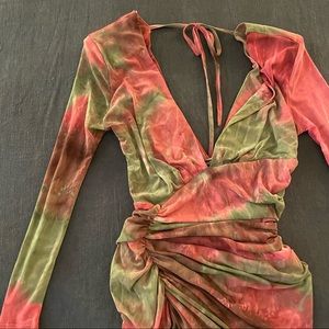 Fashion Nova Tie Dye Me Down Mesh Midi Dress - Wine/combo Size XS